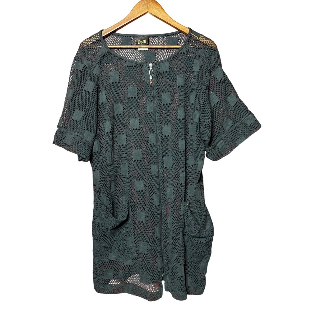 Dotti Crochet Cardigan Women‎ Medium Black Sheer Zip Up Short Sleeve Mesh